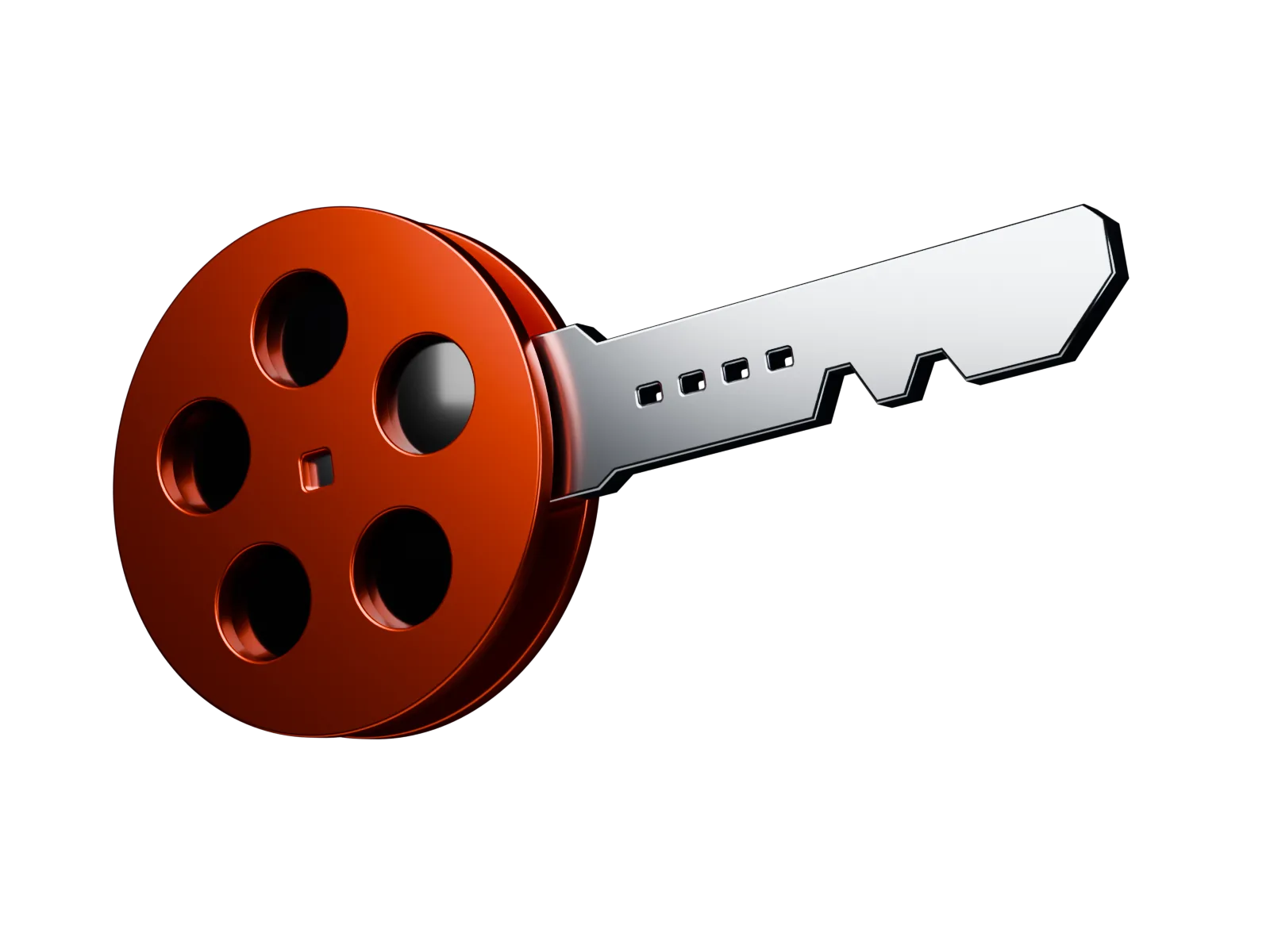 Znak Key & Reel w 3D: klucz, którego główka to czerwona szpula filmu